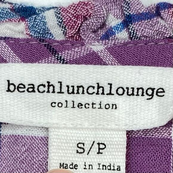 BEACHLUNCHLOUNGE 100% Rayon Button Down Tunic Blouse Plaid Purple Size Small - Picture 4 of 5